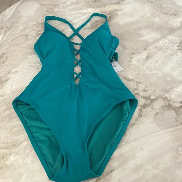 Vince Camuto Strappy Plunging V-Neck One Piece Swimsuit - Picture 4 of 7